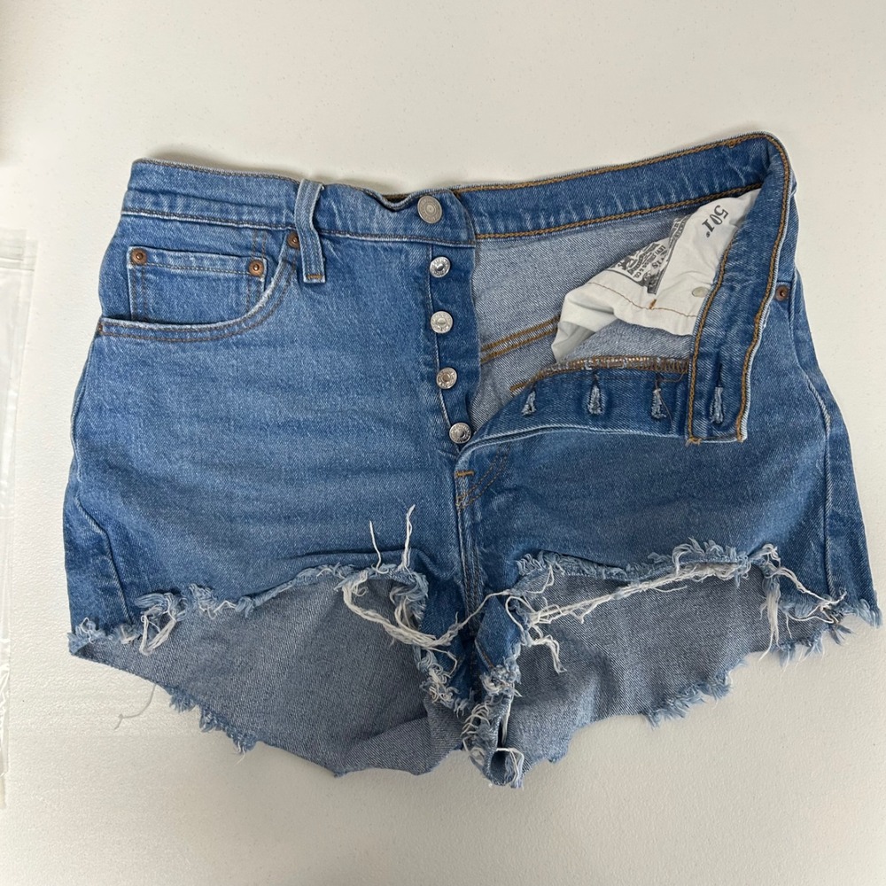 Levi's 501 Original Shorts Womens 29 Blue Cut Off High Rise Button Fly Denim
